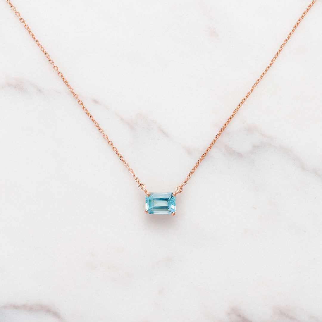 Emerald Cut Blue Topaz Necklace