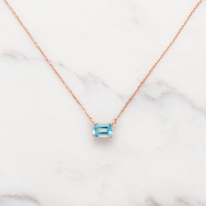 Emerald Cut Blue Topaz Necklace