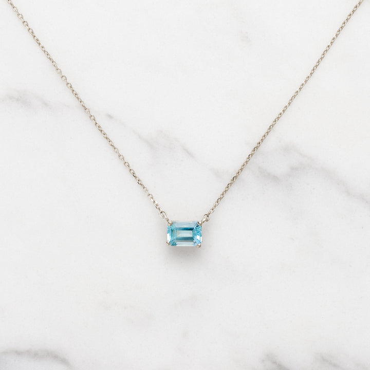 Emerald Cut Blue Topaz Necklace