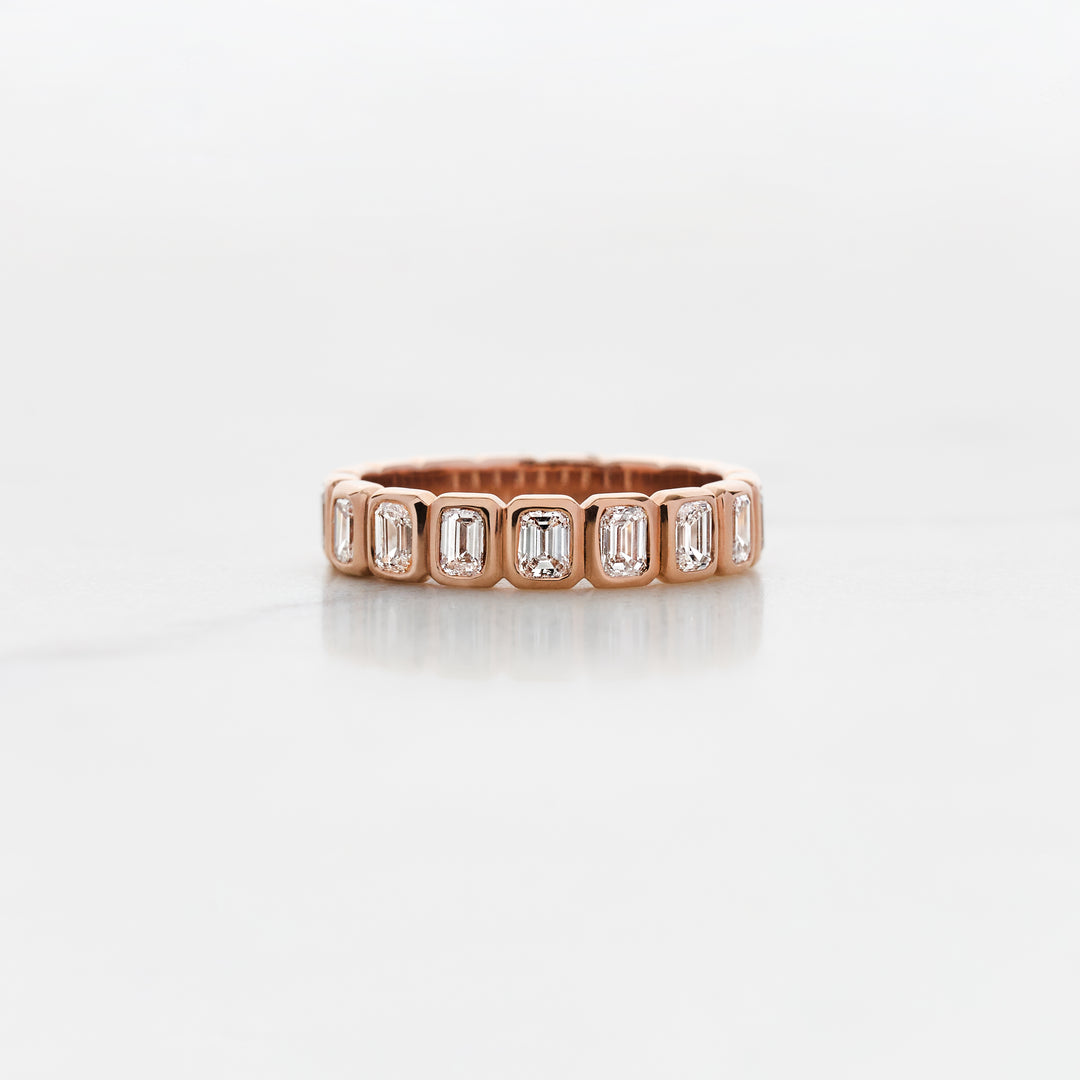 Emerald Cut Natural Diamond Half Set Bezel Band