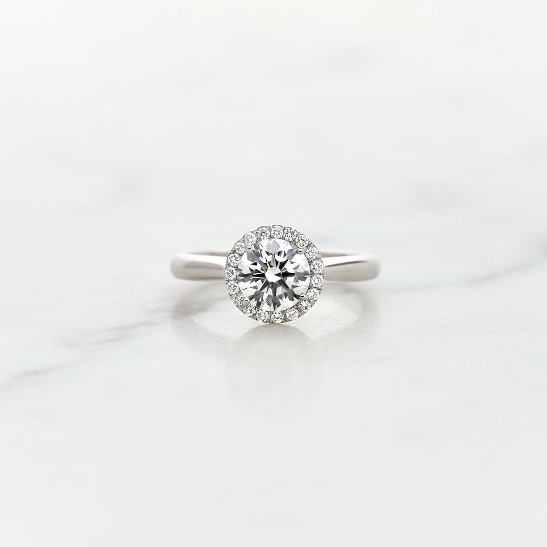 Round Lab Grown Diamond Halo Ring with Hidden Tulip