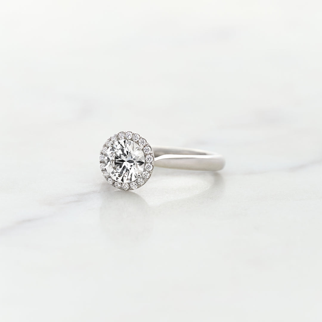 Round Lab Grown Diamond Halo Ring with Hidden Tulip