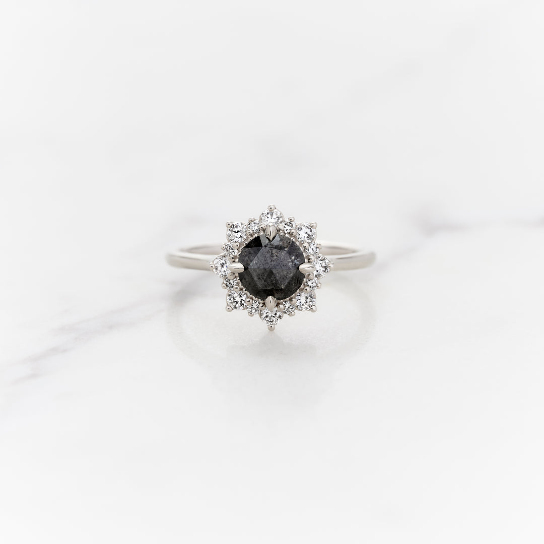 Rose Cut Galaxy Diamond Violet Halo Ring