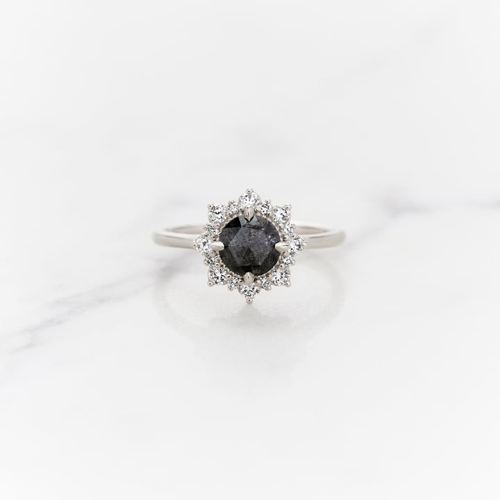Rose Cut Galaxy Diamond Violet Halo Ring