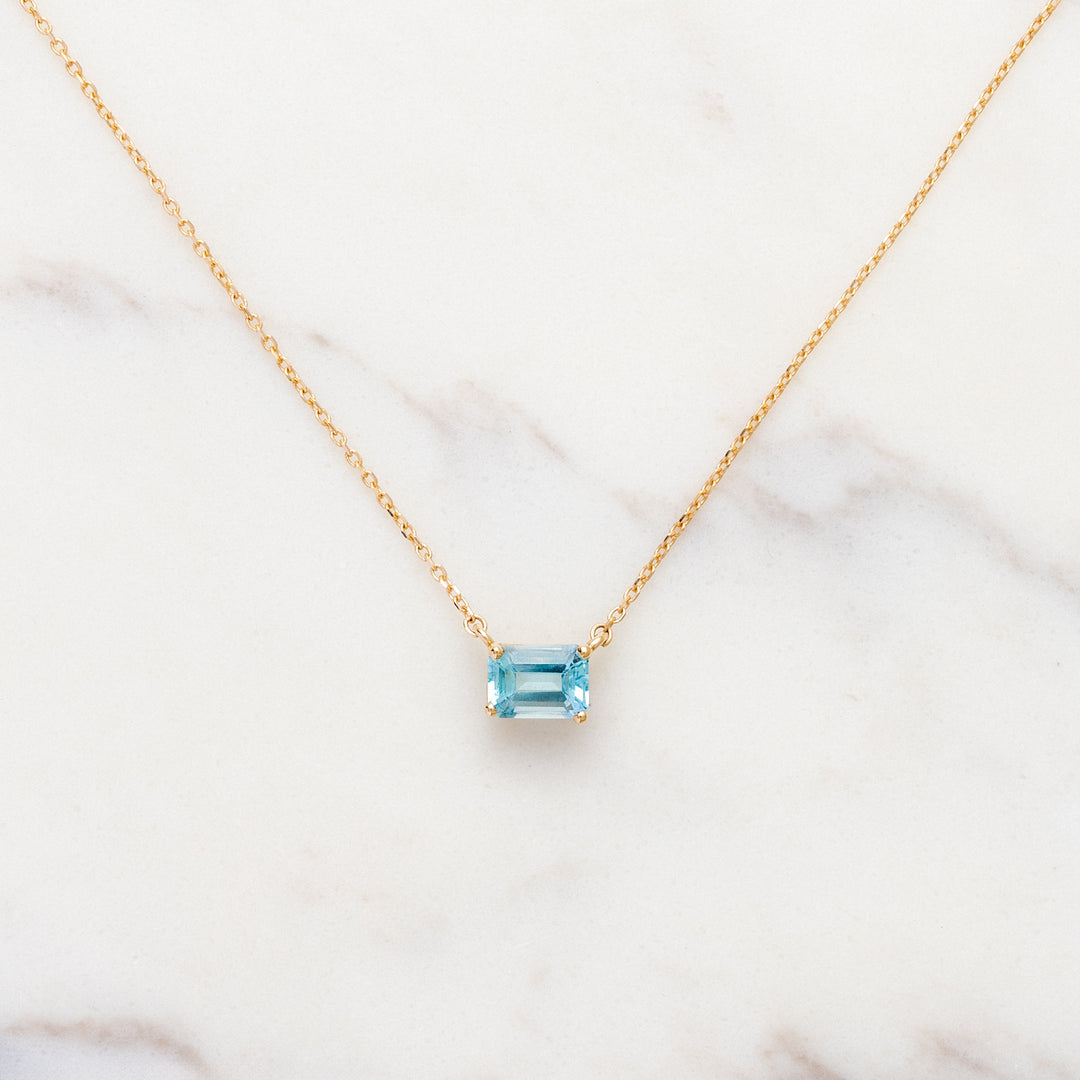 Emerald Cut Blue Topaz Necklace