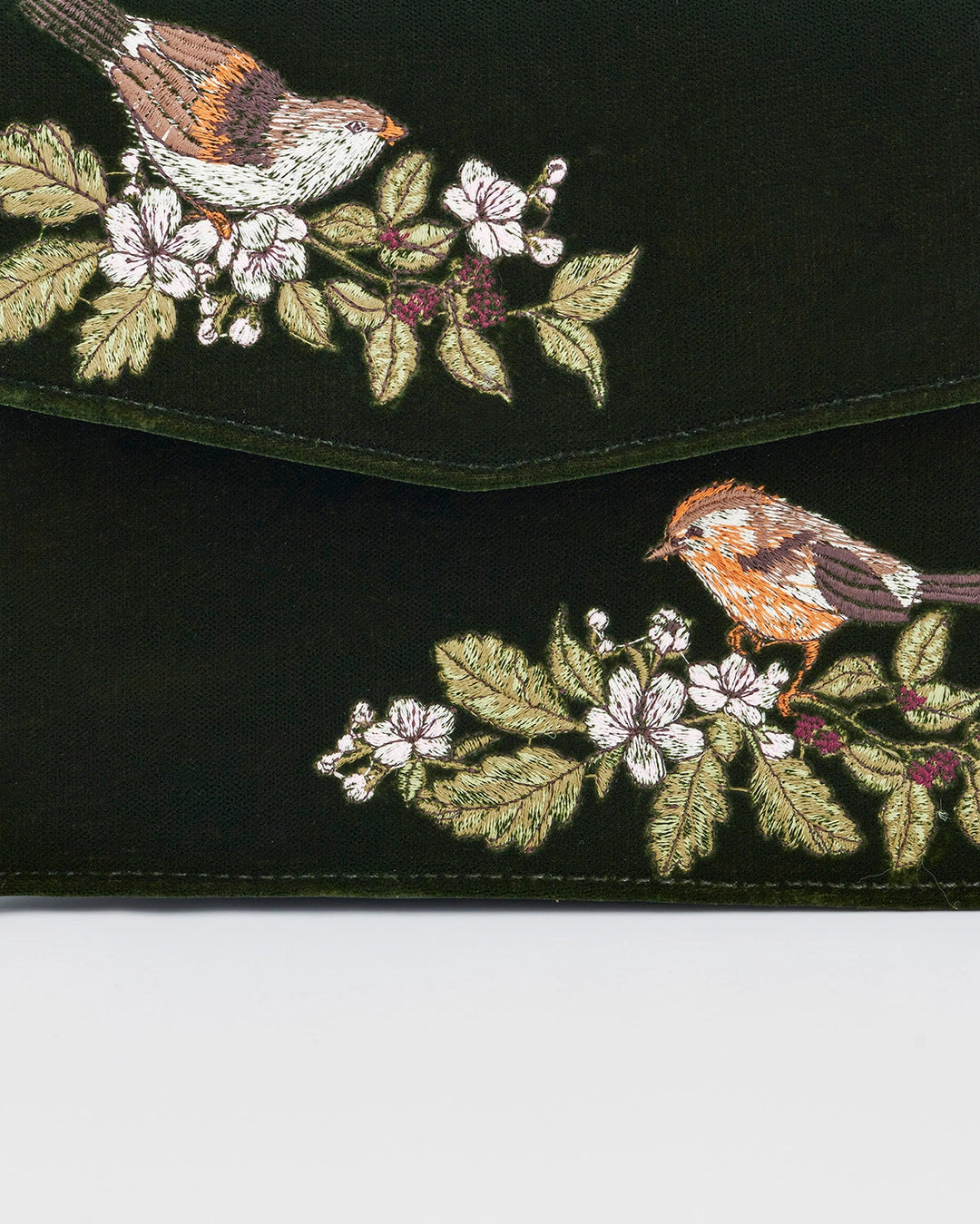 Eliza Wren Embroidered Top Handle Purse in Green Velvet