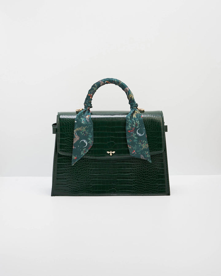 Eliza Top Handle Tote in Forest Green Croc