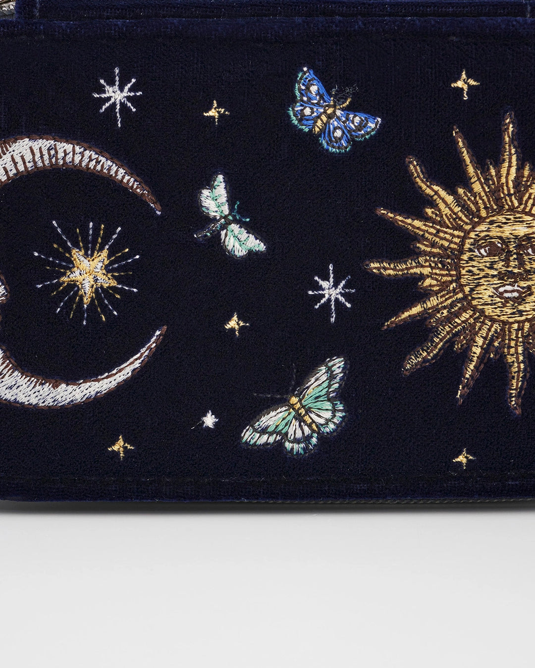 Night Sky Embroidered Oval Jewelry Box in Navy Velvet