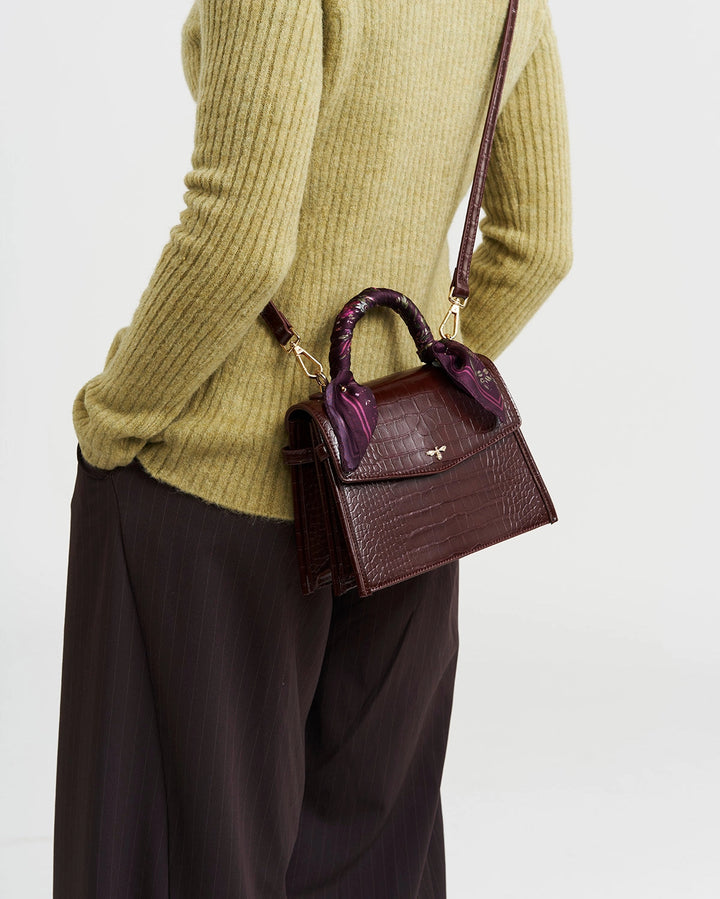 Eliza Small Top Handle Tote in Burgundy Croc