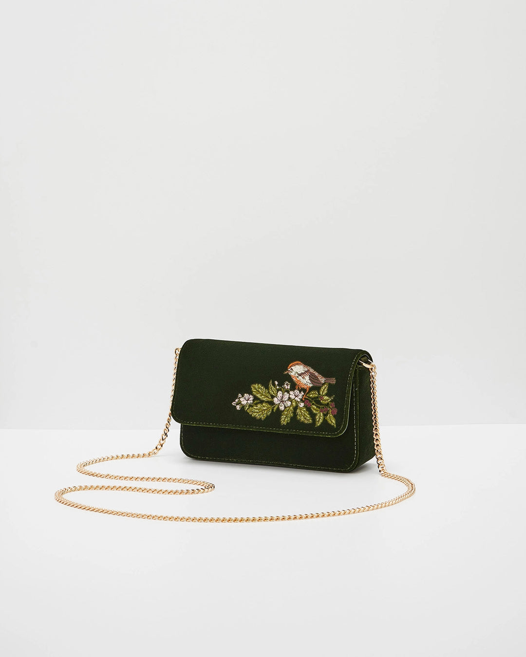 Sophia Wren Embroidered Clutch in Green Velvet