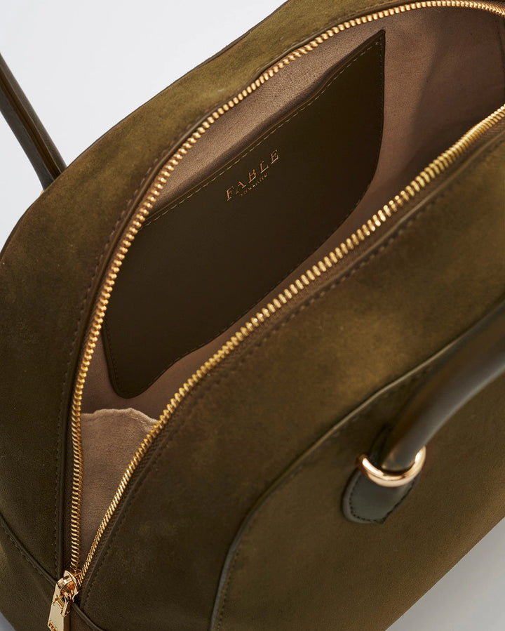 Amelia Shoulder Bag in Khaki Suedette
