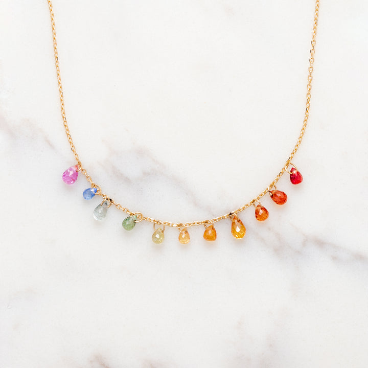 11 Rainbow Sapphire Briolette Necklace
