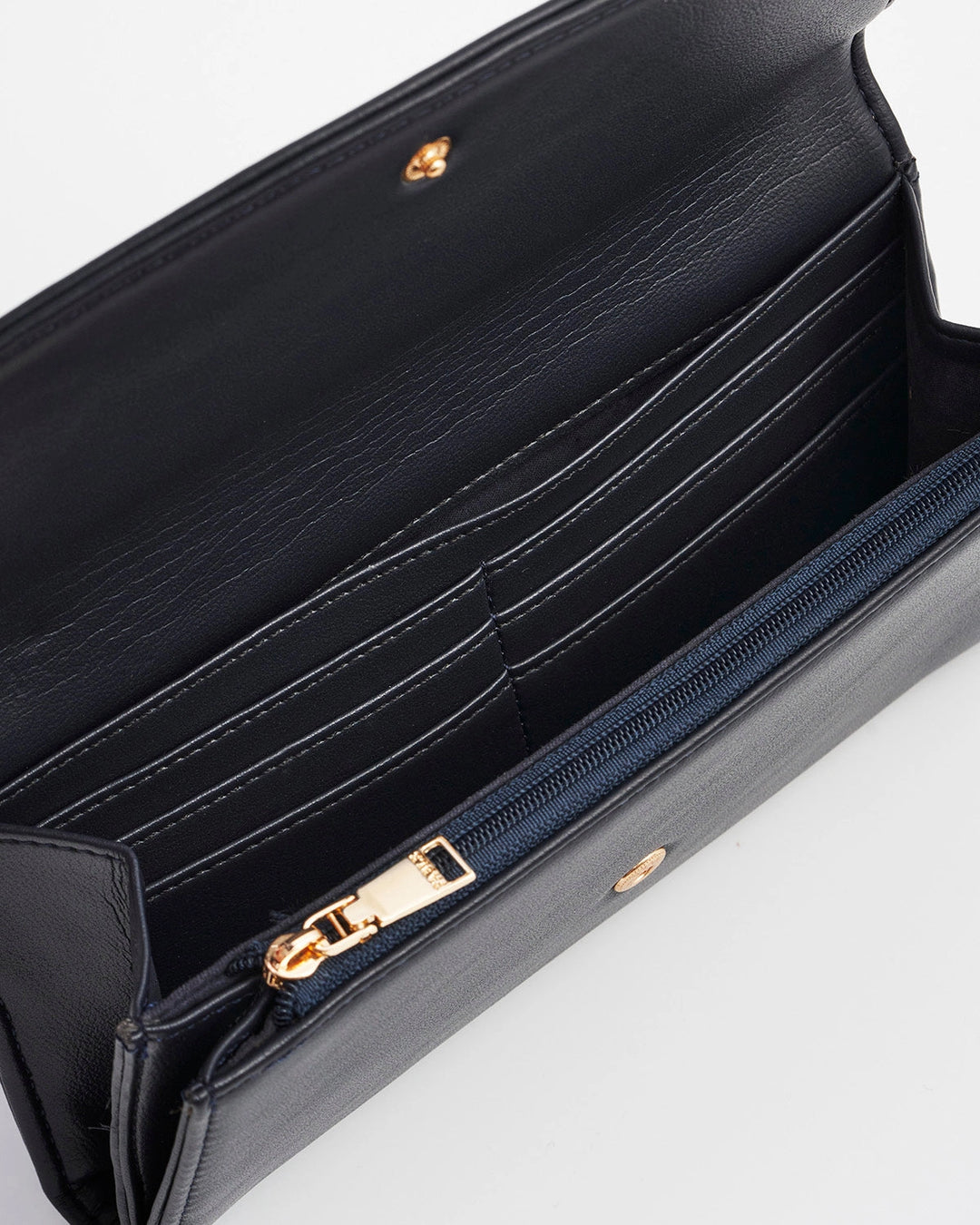 Floral Applique Long Wallet in Navy