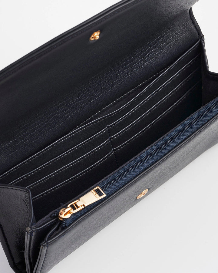 Floral Applique Long Wallet in Navy