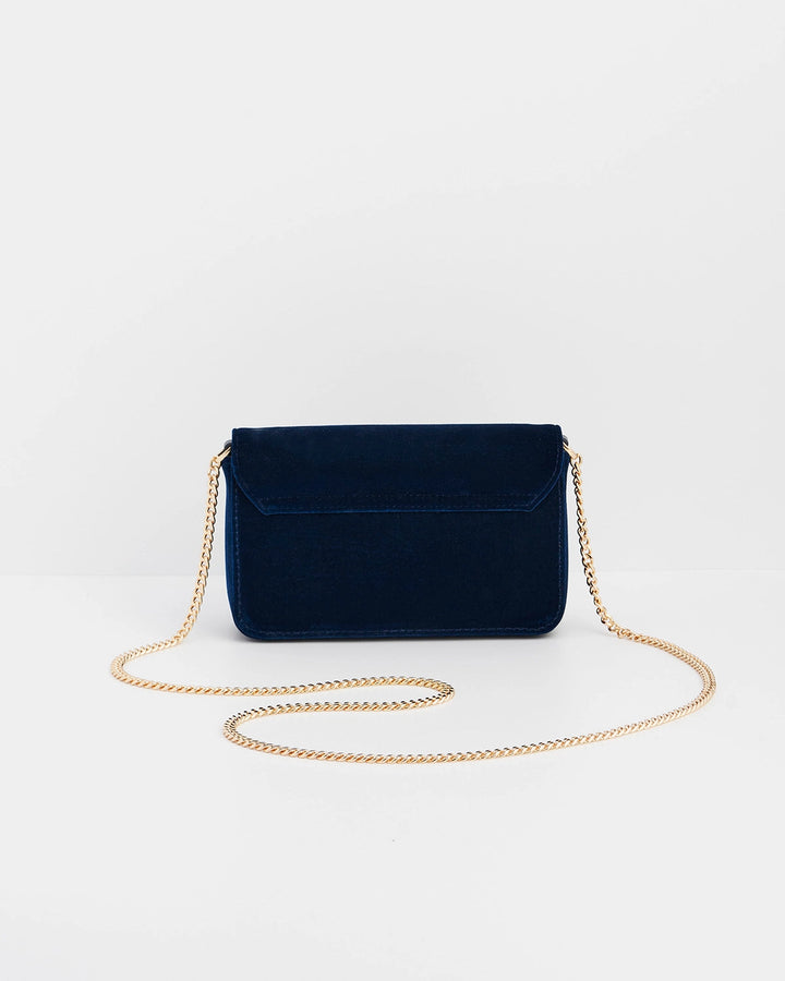 Sophia Nightingale Embroidered Clutch in Sapphire Velvet
