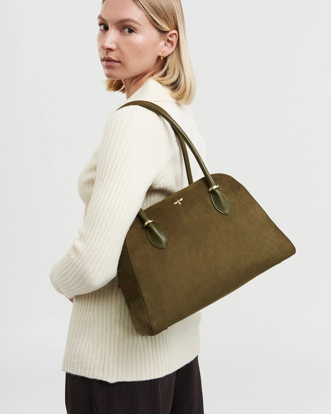 Amelia Shoulder Bag in Khaki Suedette