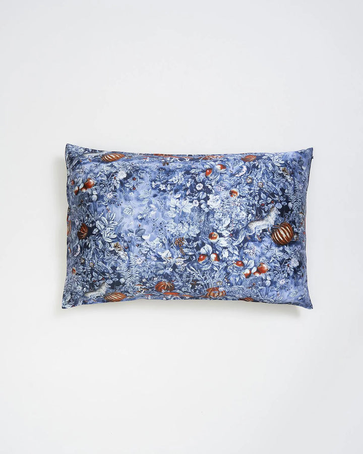 Nocturnal Garden Silk Pillowcase in Midnight Blue