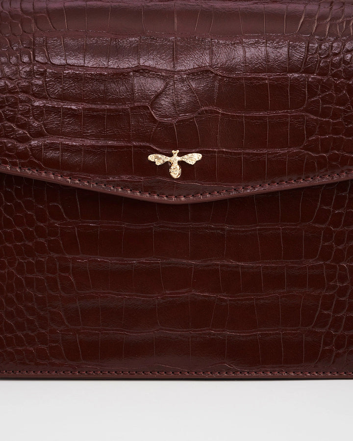 Eliza Small Top Handle Tote in Burgundy Croc