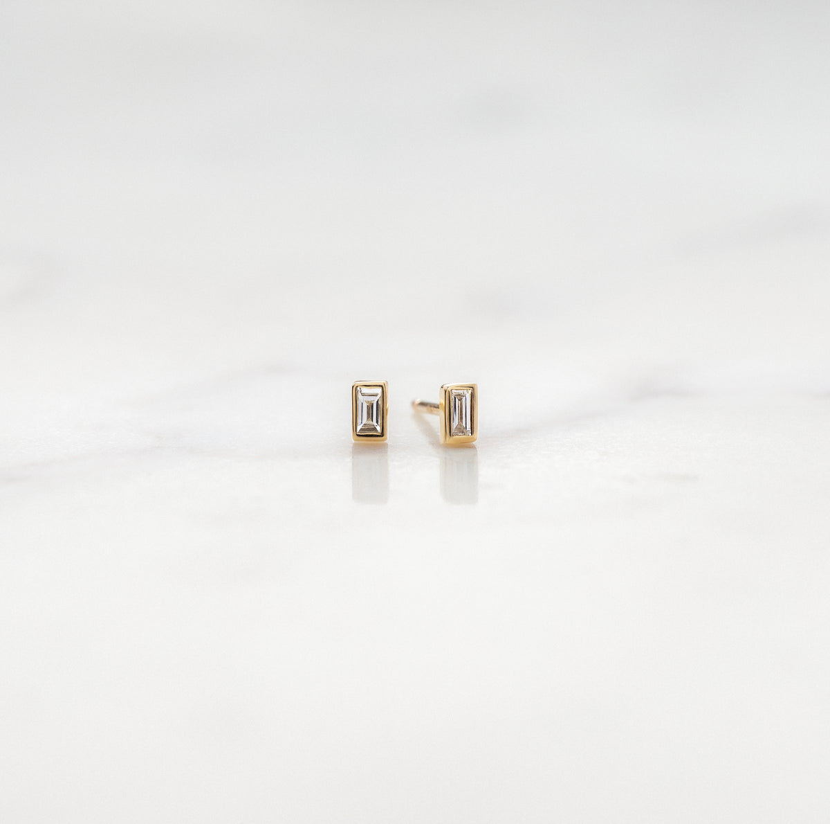 Bezel Set Baguette Diamond Studs