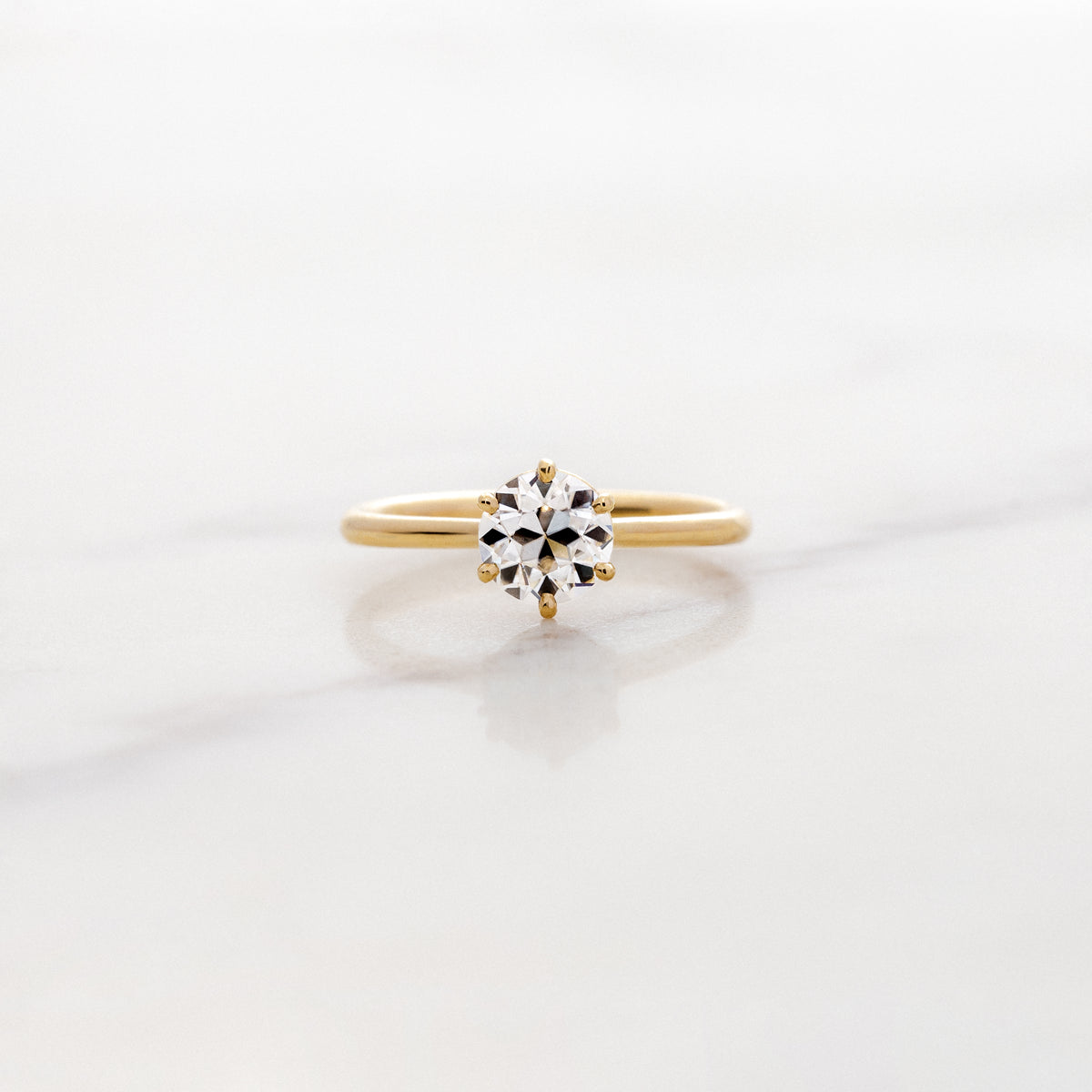 6.5mm Old Euro Moissanite 6 Prong Rose Solitaire