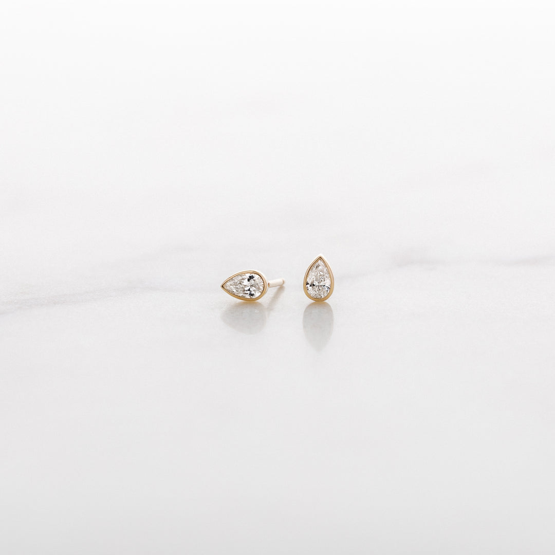 Bezel Set Pear Diamond Studs