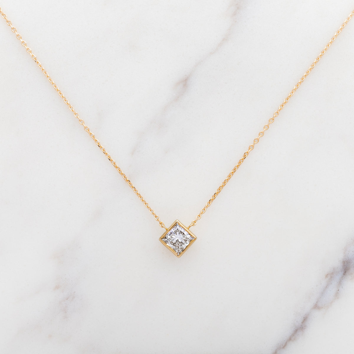 Ellie Square Necklace with Princess Cut Diamond