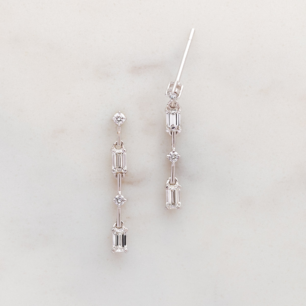 Emerald Cut Heirloom Diamond Drop Earrings