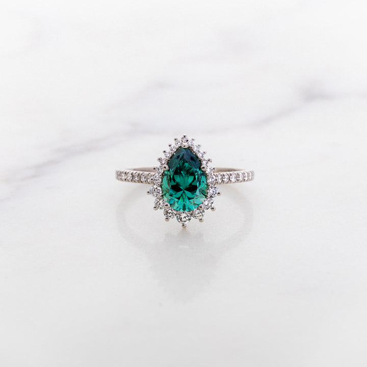 Pear Cut Green Moissanite Halo Ring