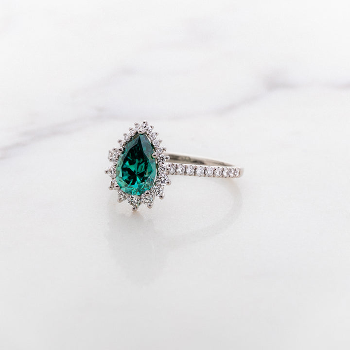 Pear Cut Green Moissanite Halo Ring