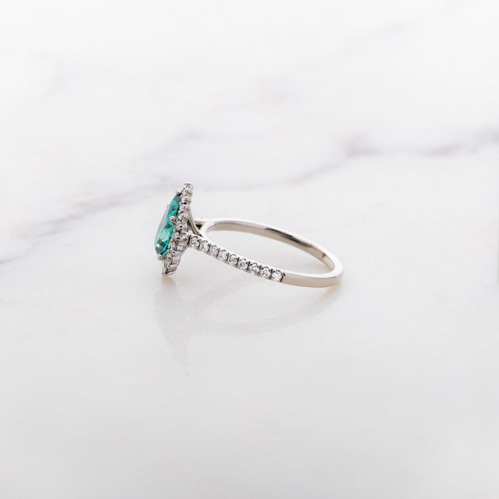 Pear Cut Green Moissanite Halo Ring