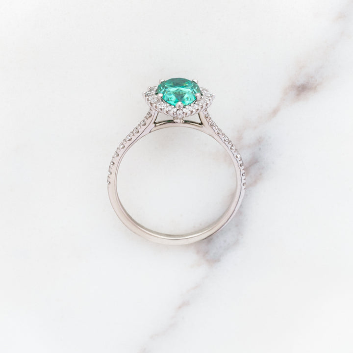 Pear Cut Green Moissanite Halo Ring