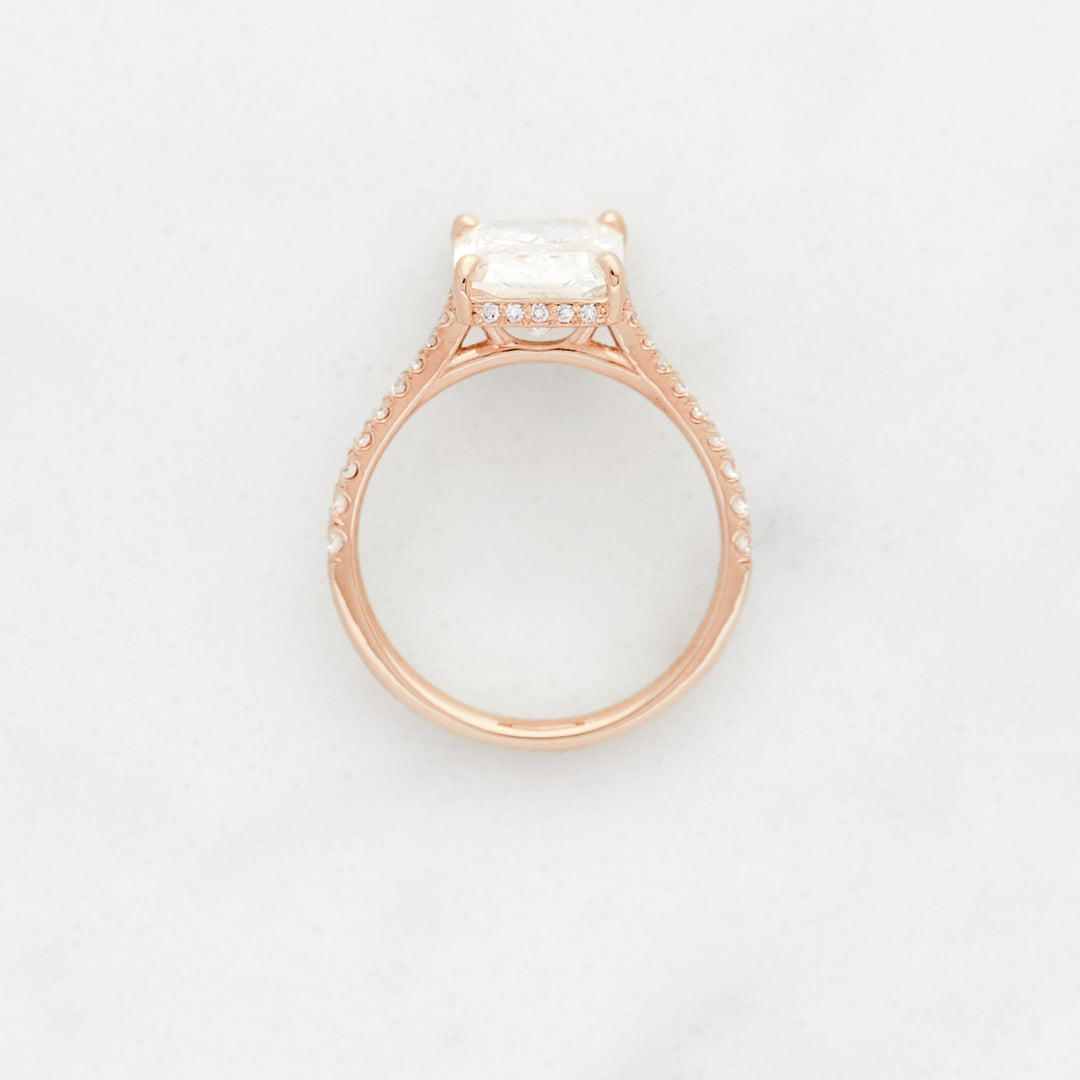 Rose Radiant Cut Solitaire with Diamond Band & Hidden Halo