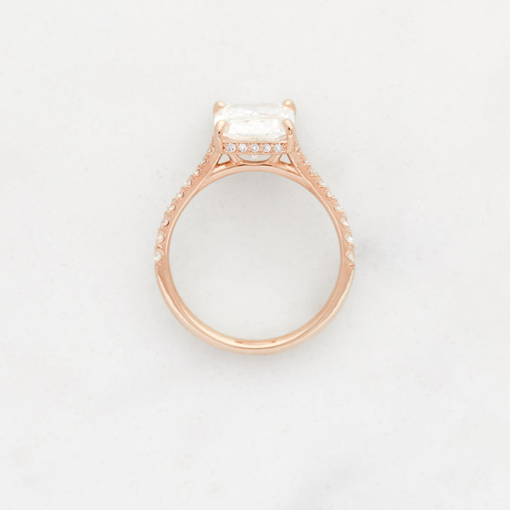 Rose Radiant Cut Solitaire with Diamond Band & Hidden Halo