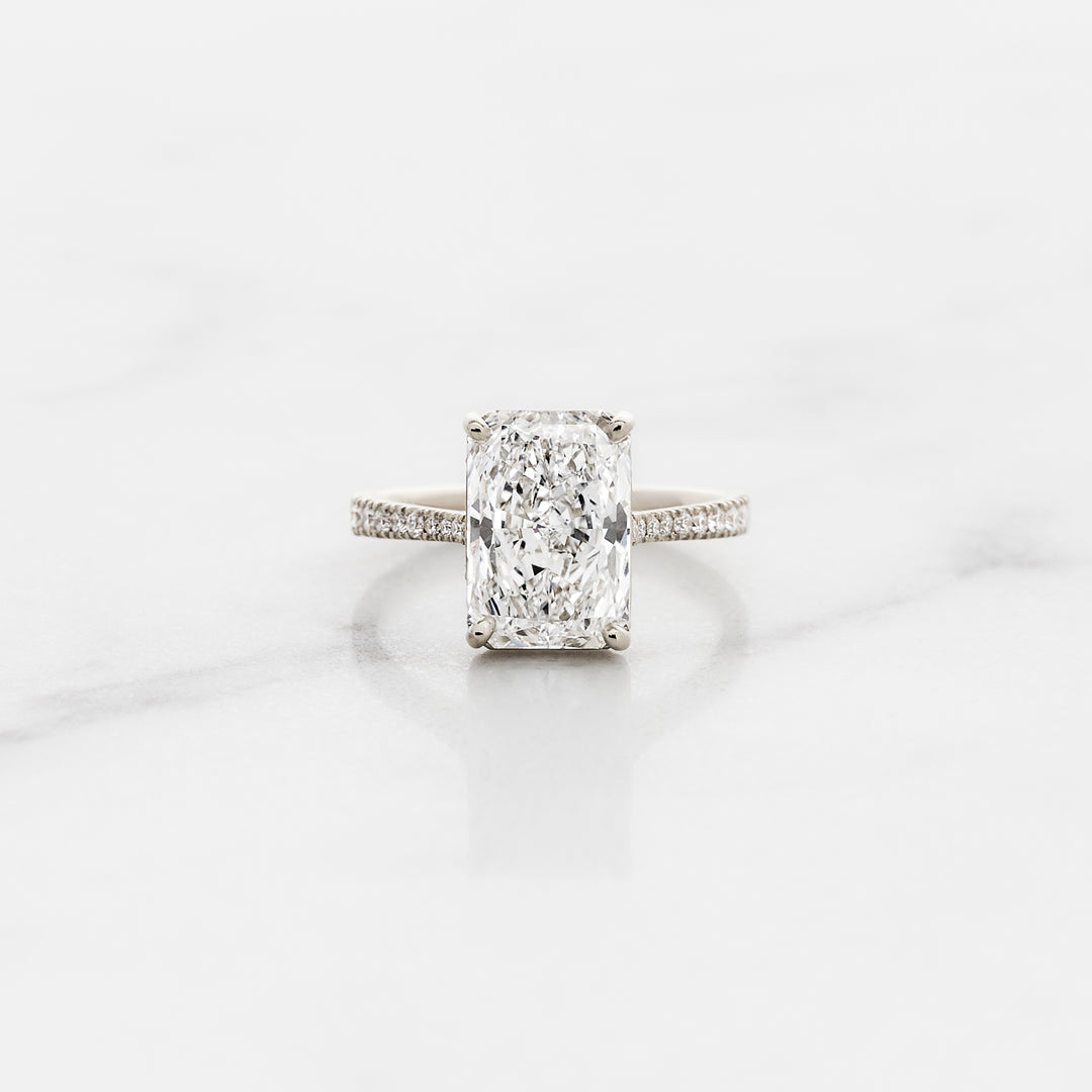 Rose Radiant Cut Solitaire with Diamond Band & Hidden Halo