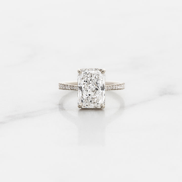 Rose Radiant Cut Solitaire with Diamond Band & Hidden Halo