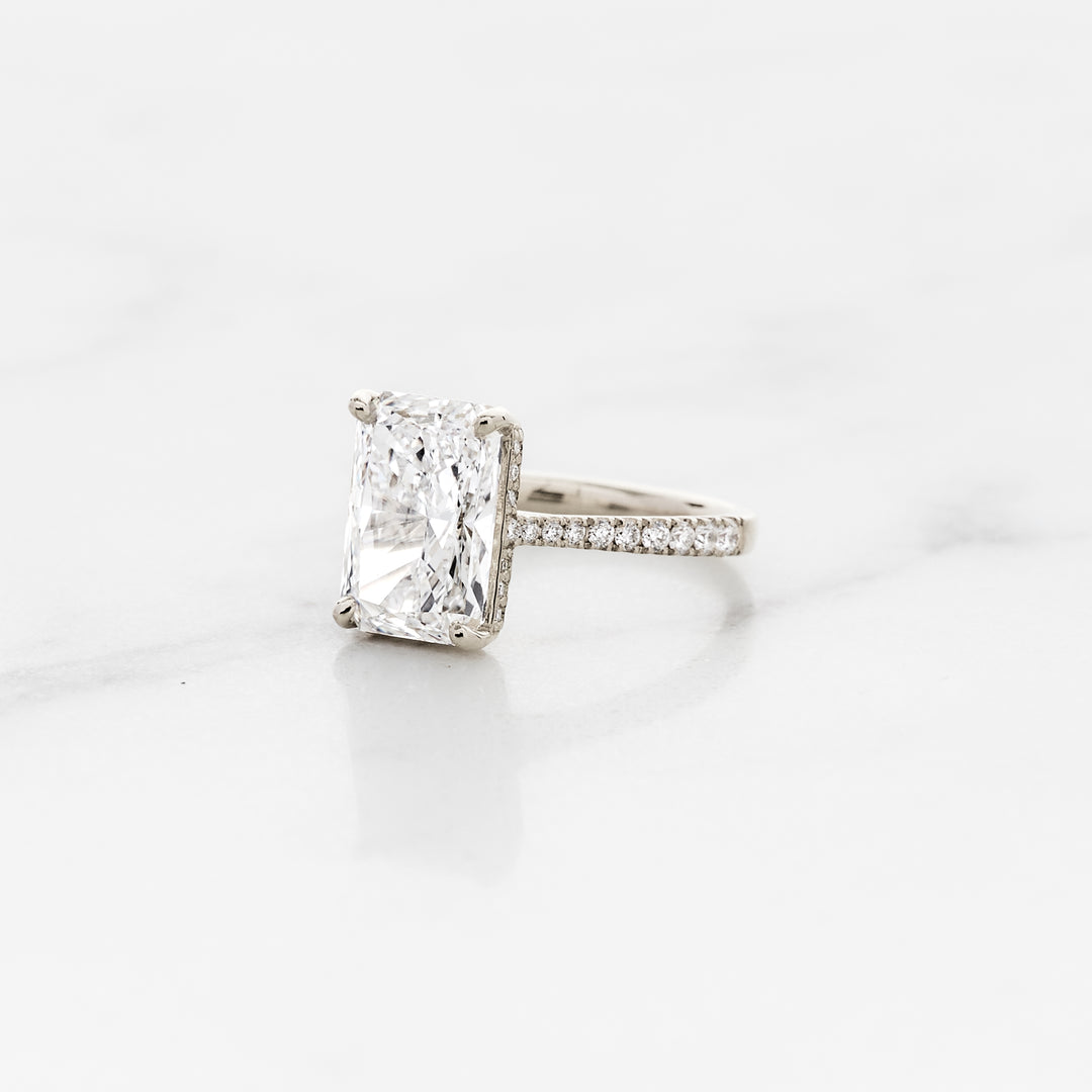 Rose Radiant Cut Solitaire with Diamond Band & Hidden Halo