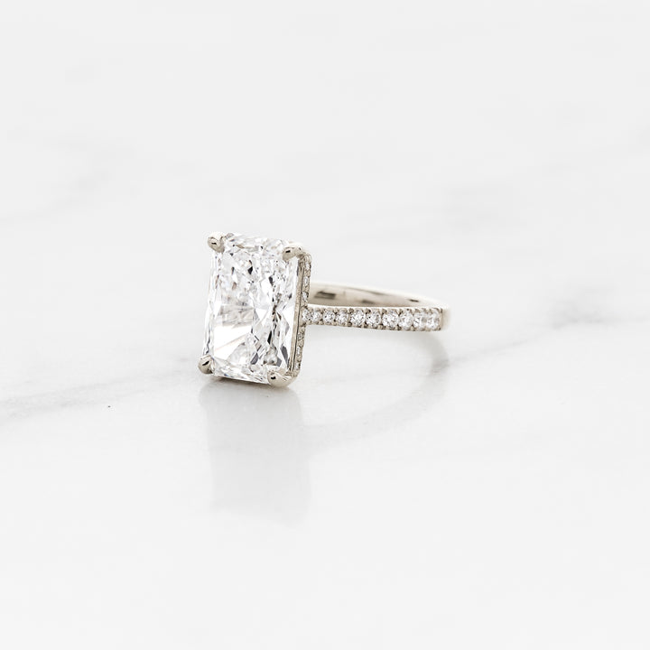 Rose Radiant Cut Solitaire with Diamond Band & Hidden Halo