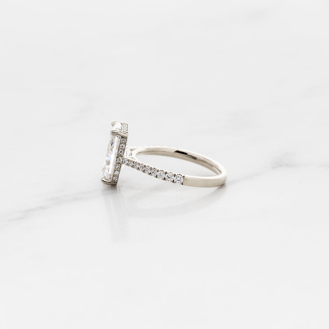 Rose Radiant Cut Solitaire with Diamond Band & Hidden Halo