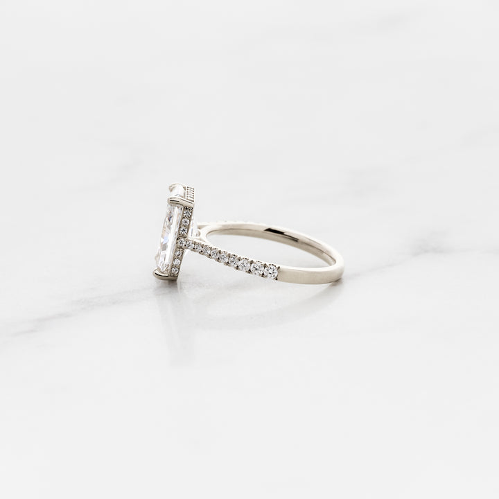 Rose Radiant Cut Solitaire with Diamond Band & Hidden Halo