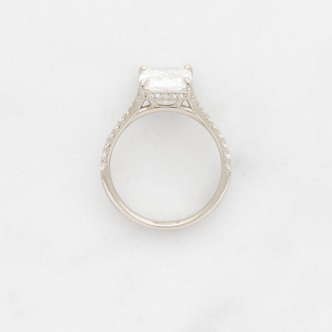 Rose Radiant Cut Solitaire with Diamond Band & Hidden Halo