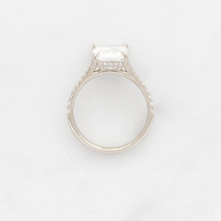 Rose Radiant Cut Solitaire with Diamond Band & Hidden Halo