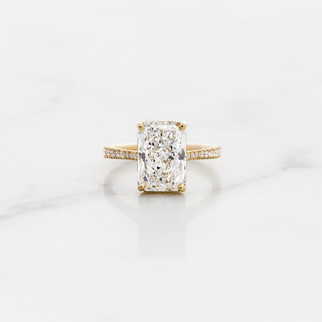 Rose Radiant Cut Solitaire with Diamond Band & Hidden Halo