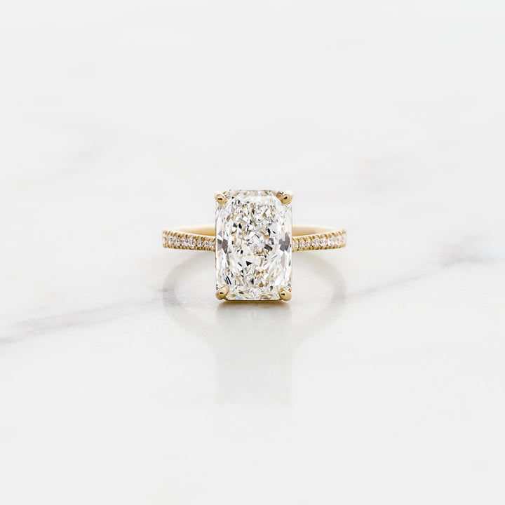 Rose Radiant Cut Solitaire with Diamond Band & Hidden Halo