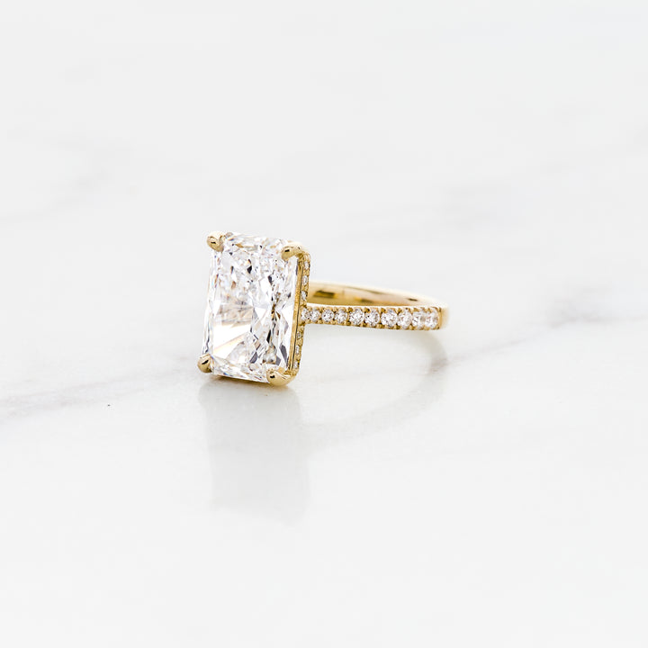 Rose Radiant Cut Solitaire with Diamond Band & Hidden Halo