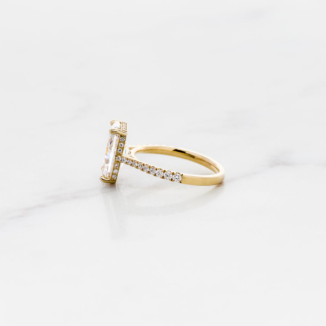Rose Radiant Cut Solitaire with Diamond Band & Hidden Halo