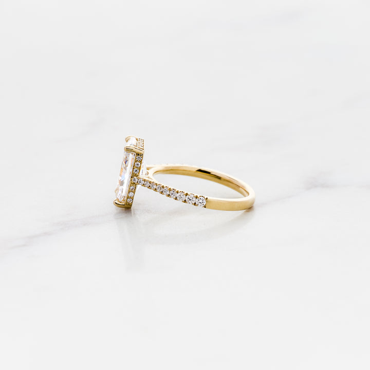 Rose Radiant Cut Solitaire with Diamond Band & Hidden Halo