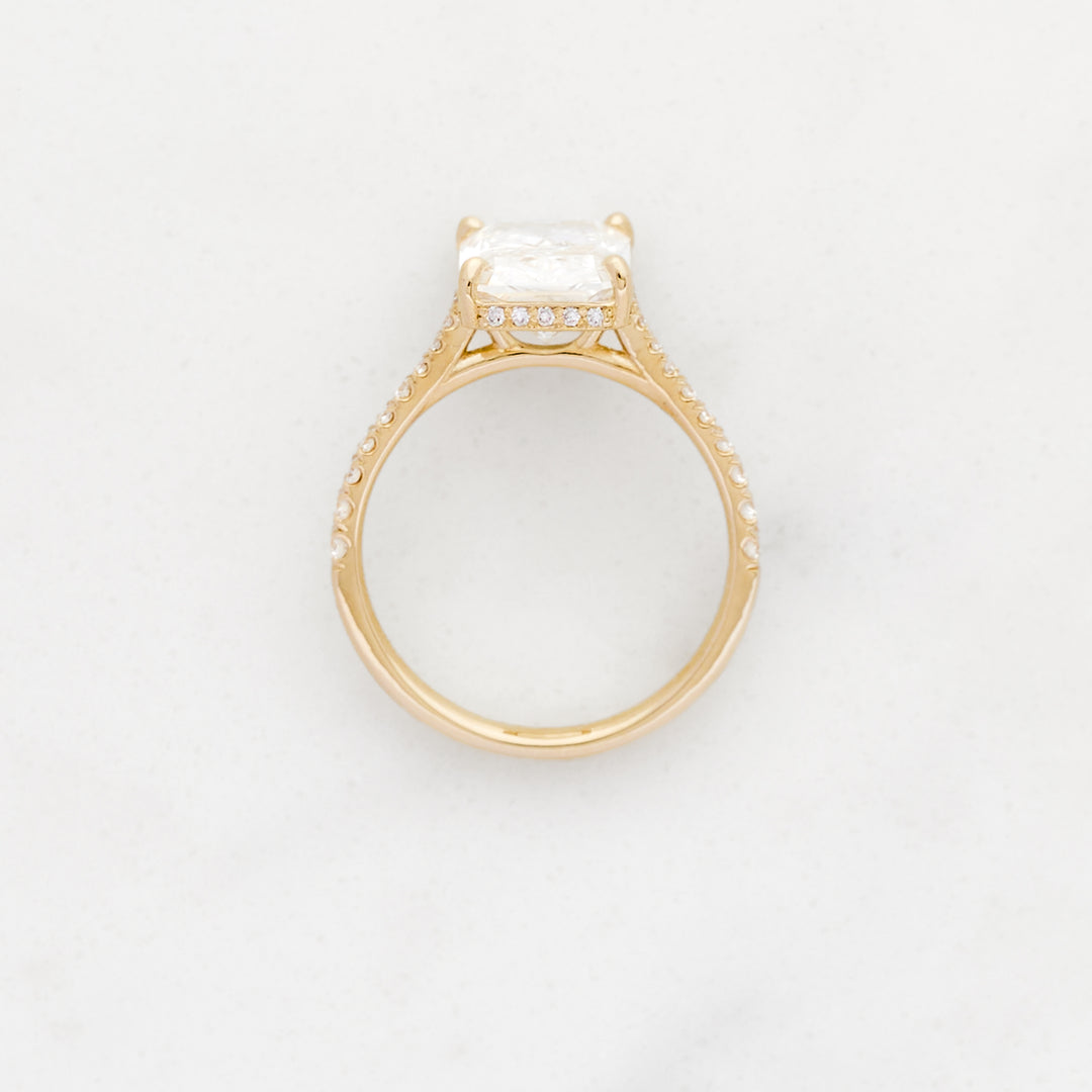 Rose Radiant Cut Solitaire with Diamond Band & Hidden Halo