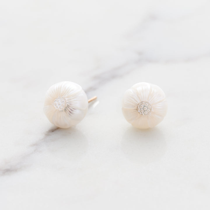 Carved Pearl Stud Earrings