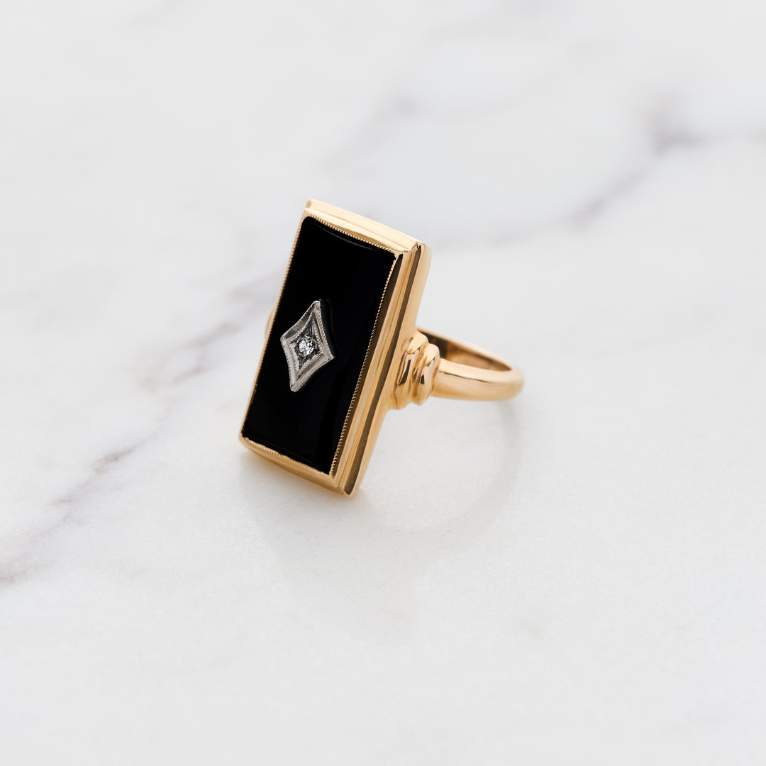 Vintage Rectangular Black Onyx Ring