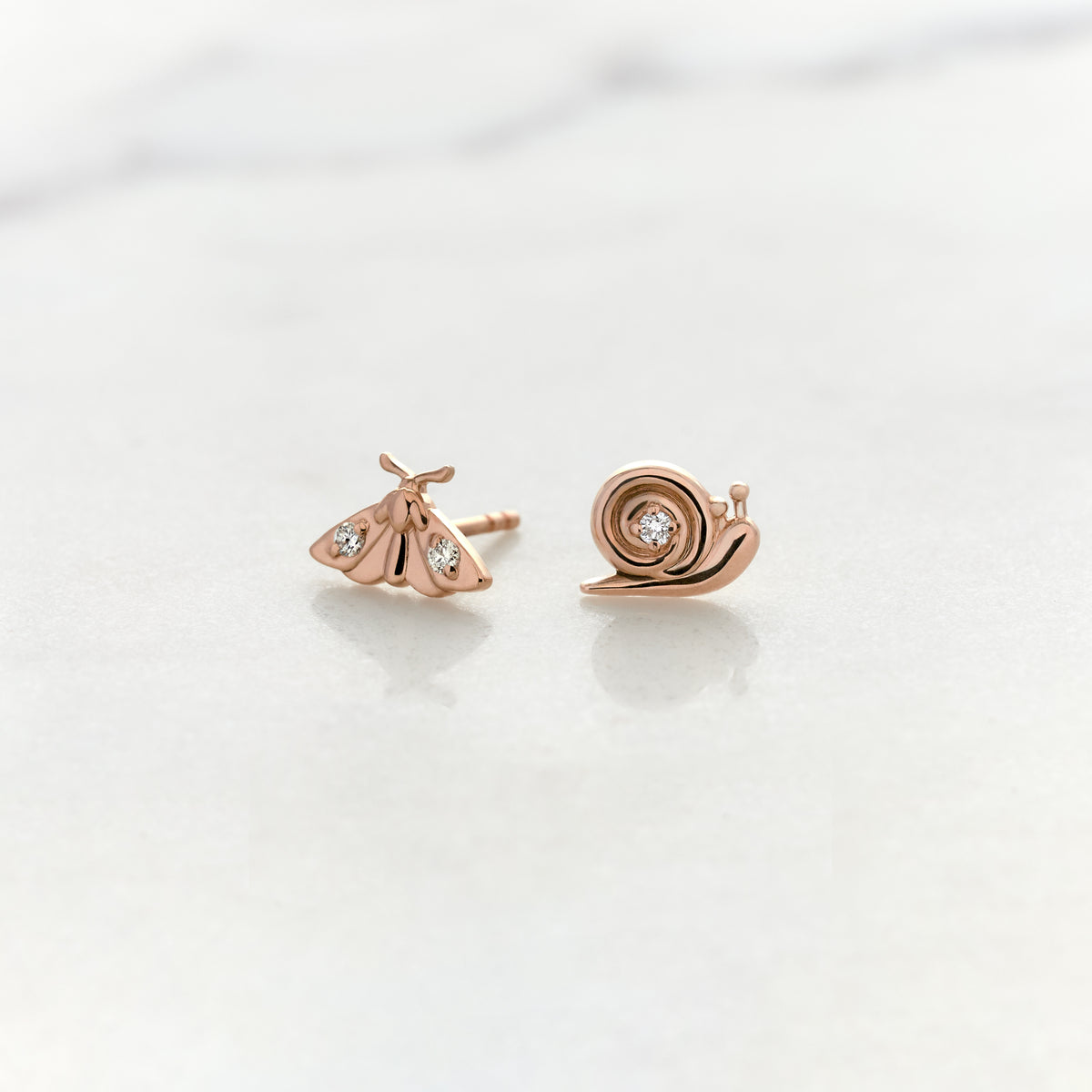 Moth & Snail Diamond Stud Earrings